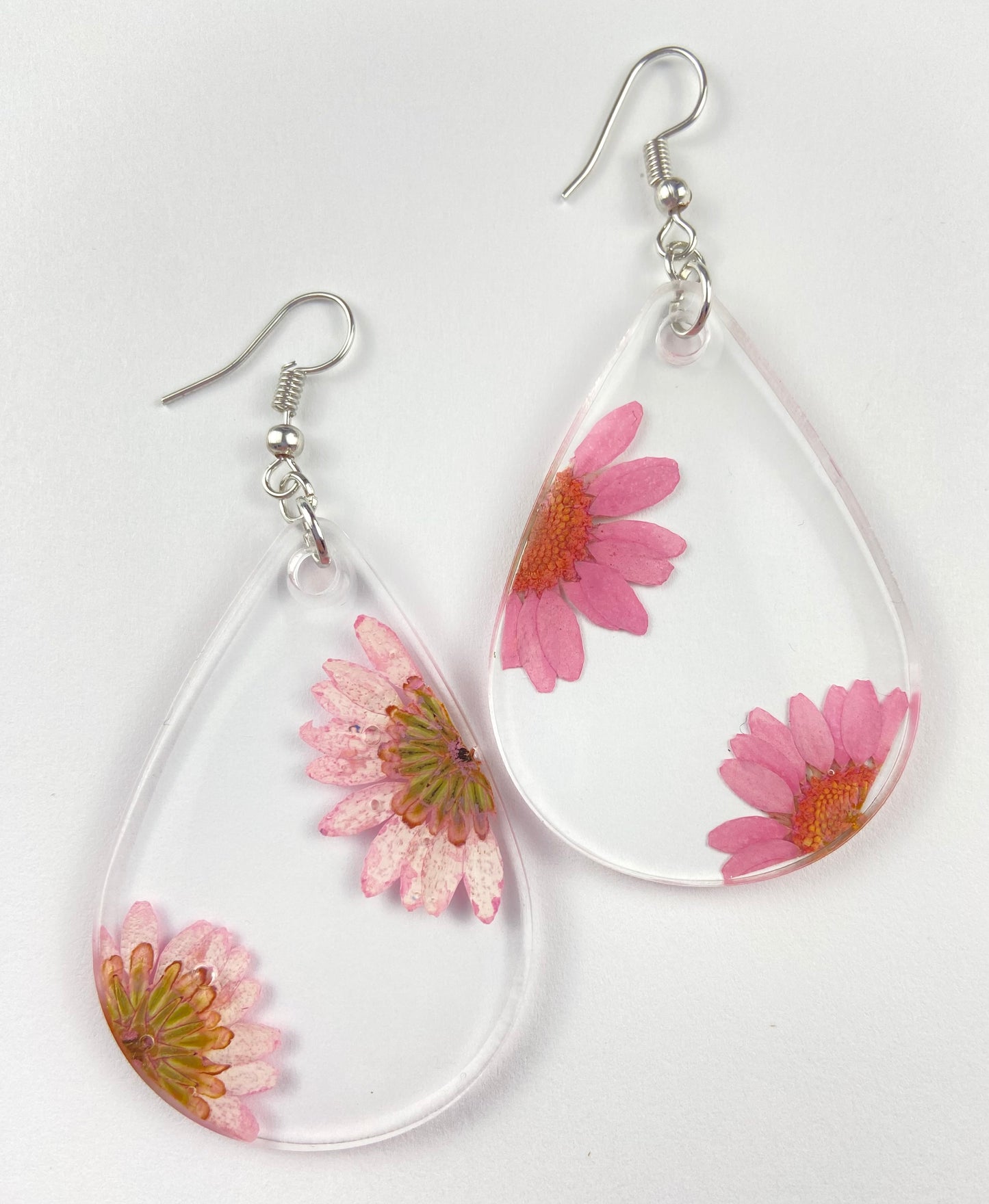 Pink Real Flower Daisy Dangle Earrings