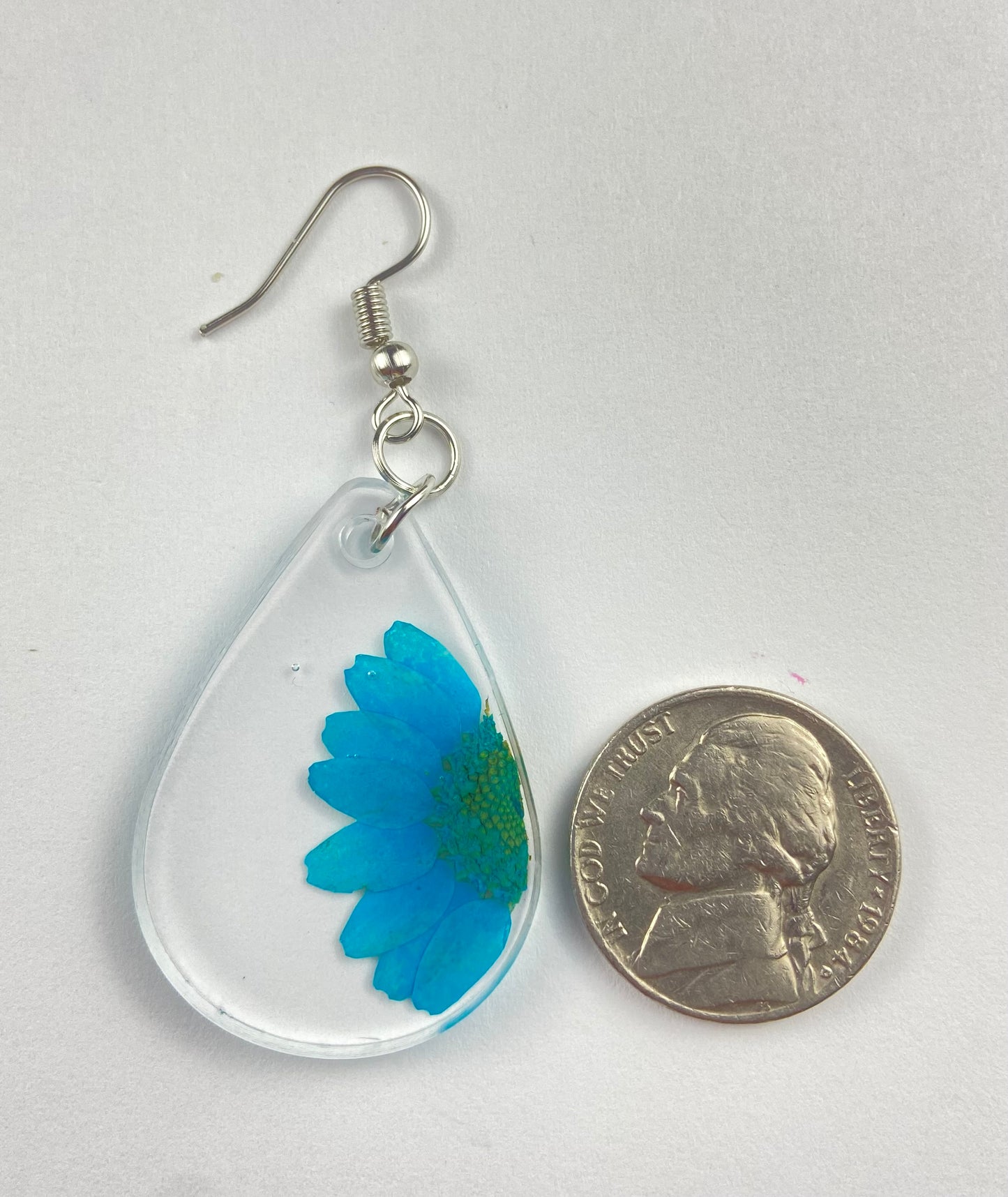 Blue Daisy Flower Dangle Earrings