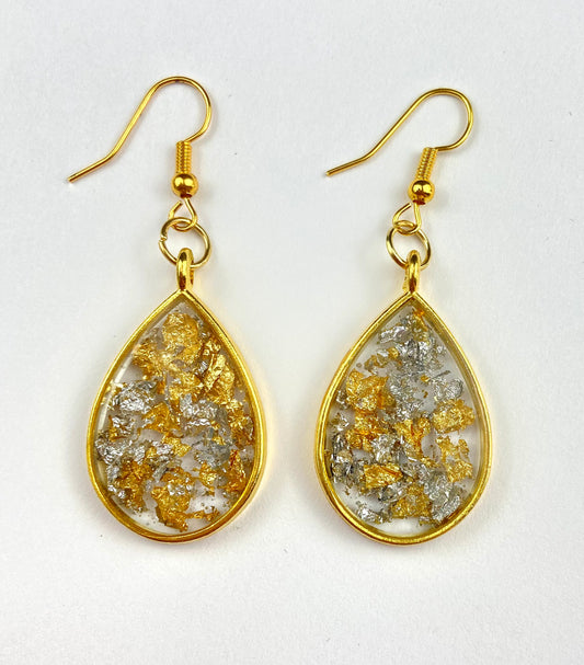 Gold and Silver Flake Dangle Earrings