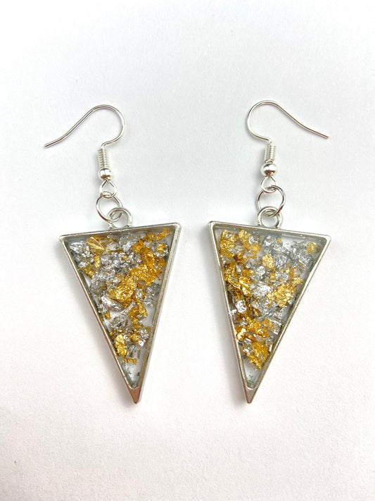 Triangle Silver and Gold Dangle Earrings