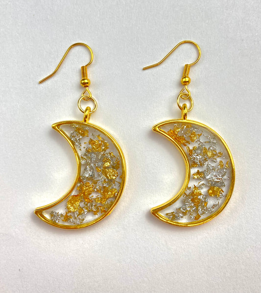 Gold and Silver Moon Dangle Earrings