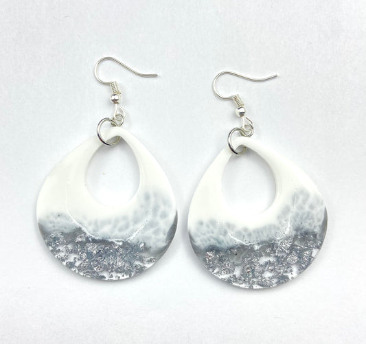 Silver and White Dangle Earrings
